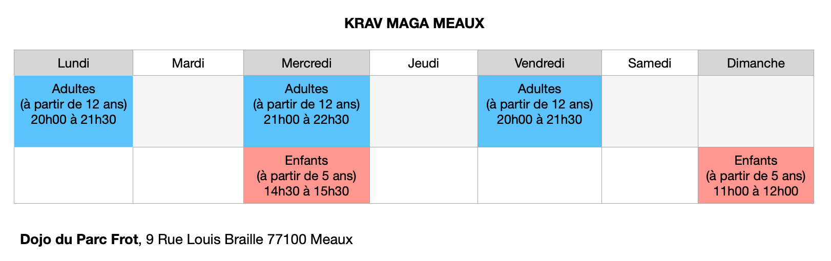 Planning Krav Maga Meaux 77